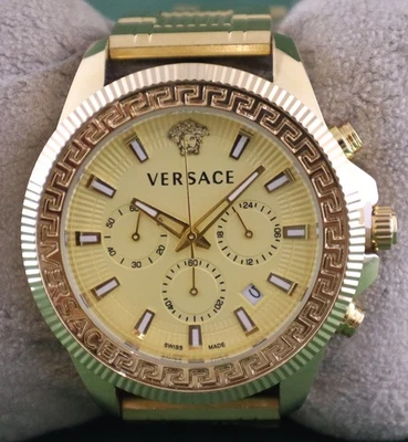 Reloj pulsera Versace de lujo de cuarzo para hombre cronógrafo esfera amarilla correa de acero dorado Foto 1 de 4