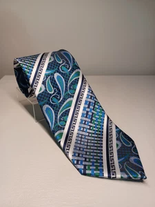 Vintage Fratello Tie Blue Green Navy Black White - Picture 1 of 7
