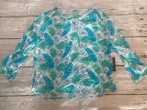 Margaritaville Tropical Aqua Palm Long sleeve Blouse NWT Size L - Picture 1 of 6