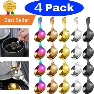 Paquete de 4 mini cucharas redondas de acero inoxidable pala cuchara de té mesa doméstica. - Imagen 1 de 13