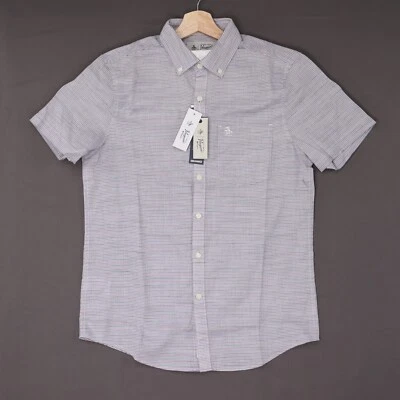 Original Penguin Button Down Shirt Short Sleeve Poplin Striped Blue Size NWT - Image 1 of 4