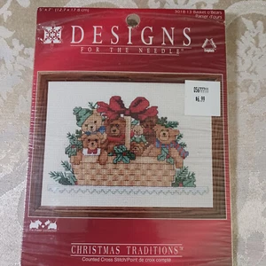 Designs for the Needle Christmas Traditions Cross Stitch Kit Basket and Bears - Picture 1 of 3