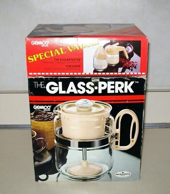Vtg NIB Gemco Glass Perk Brown 4-8 Cup Stove Percolator Coffee Pot Sugar Creamer - Image 1 of 4