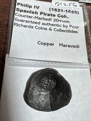 Spanish Colonial “Pirate Cob”. Philip IV (1621-65) Counter-marked! Cupped! M256 - Image 1 of 4
