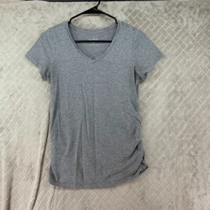 Isabel Womans XS Maternity T Shirt Gray Short Sleeve V Neck Ruched Cotton Blend - Picture 1 of 17