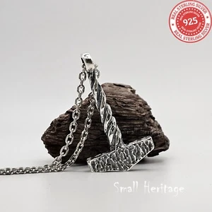 Large Viking Mjolnir Necklace 925 Sterling Silver Thor Hammer Pendant Chain Rope - Picture 1 of 12