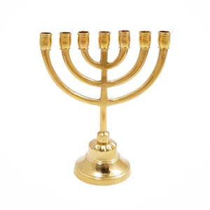 Gold Plated Jewish Candle Holder 7 Branched 5,5 inch from Jerusalem - Picture 1 of 3