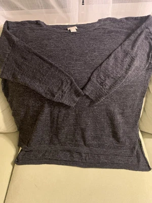 J Crew Factory Black Slub Knit  Sweater Women Linen/Poly Sz M Casual Goth Grunge - Image 1 of 4