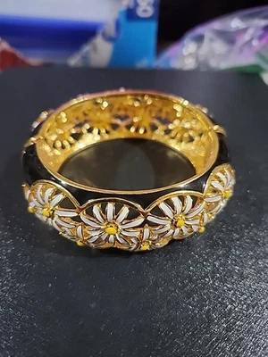 "Brazalete Brazalete Mujer Joan Rivers Grueso Ancho Chapado en Oro Esmalte Margarita 7.25""" Foto 1 de 4