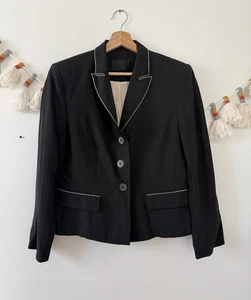 Blazer Vintage Ronit Zilkha Negro Lana Virgen Sencillo Pecho Victoriano Modesto - Imagen 1 de 10