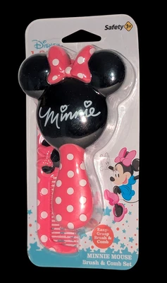 Disney Baby Minnie Mouse Hair Brush and Comb Set Safety 1st Pink White Black - Image 1 of 4