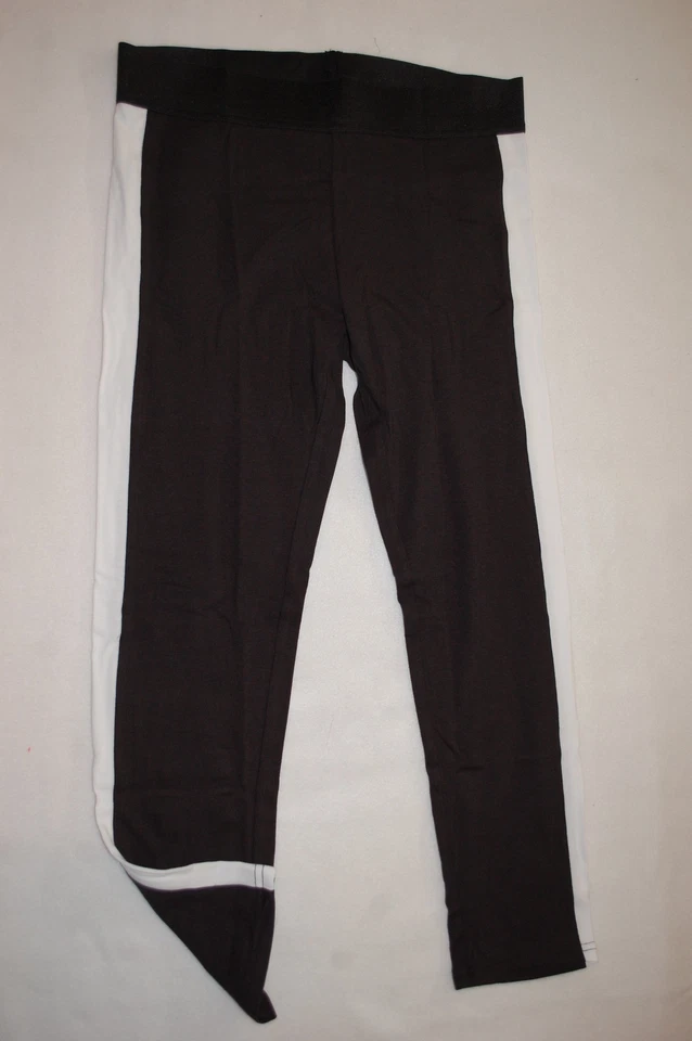 LEGGINGS CAPRI NEGROS para mujer con RAYAS LATERALES BLANCAS cintura elástica ancha TALLA M 8-10 Foto 1 de 1