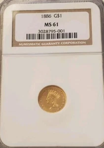 1886 Gold $1 Dollar Indian Princess NGC MS61 Coin - Picture 1 of 6