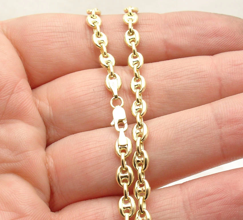 Pulseira de tornozelo elo âncora marinheiro soprado tornozeleira ouro amarelo 14K sólido real  - Imagem 1 de 4