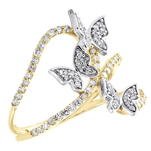 10K Yellow Gold Diamond Intertwined Triple Butterfly Women's Ring 0.37 Ct. - Picture 1 of 5