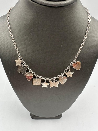 Collana Gucci stella farfalla cuore ciondolo 16" argento 925 autentica con scatola sacchetto
