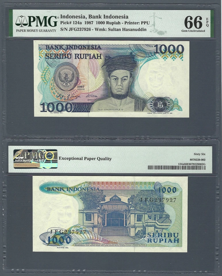 INDONESIA 1000 Rupiah 1987, P-124, PMG 66 EPQ Gem UNC, Long Obsolete Type - Image 1 of 1