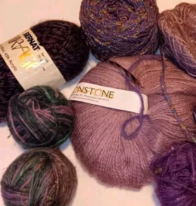 Purple Mohair Acrylic Wool Blend Multi-Brand Yarn Ice Ironstone Bernat 2lb Lot - Picture 1 of 9