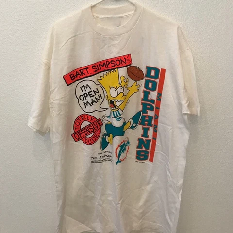 Miami Dolphins Vtg 1990 Bart Simpson White Reprint short sleeve T shirt NH904 Cover