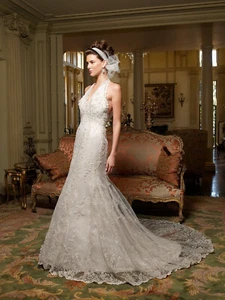 Casablanca Bridal Collection 8 Romantic Lace Halter Style Beaded 1960 - Picture 1 of 3