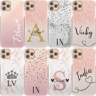 Pink Initial Phone Case;Personalised Pink/Grey Marble Hard Cover For Samsung S — 第 1/4 张图片