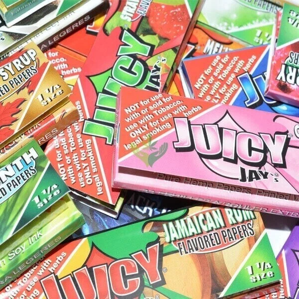 💚24 PACK JUICY JAY'S ROLLING PAPERS 1 1/4 SIZE✨32 LEAVES/PACK💛ASSORTED FLAVORS - Image 1 of 4