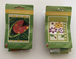 WELCOME & LADYBUG TIME  YARD FLAGS GARDEN Banners 23" x 18" You get 2 FLAGS - Picture 1 of 3