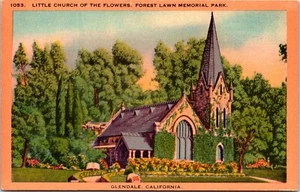 Postal Glendale Pequeña Iglesia Flores Bosque Césped California D53 - Imagen 1 de 2