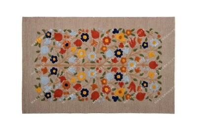 Indio Marrón Área Alfombra de Lana Mechón a Mano Floral Hippie Alfombra 2.4x3m - Imagen 1 de 4