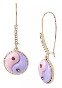 Betsey Johnson Pink & Purple Yin Yang Dangle / Drop Earrings NIB