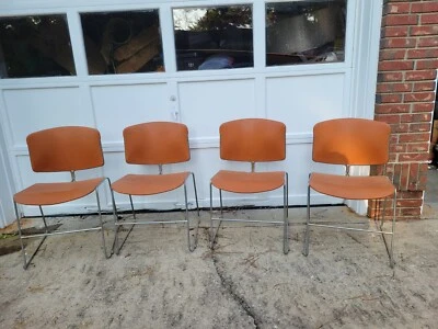 Vtg 4pc Set Steelcase Max-Stacker Chair MCM Atomic Yellow Model #472 Made 1978 - Image 1 of 4