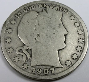 1907-S Barber 50¢ Half Dollar - Picture 1 of 2
