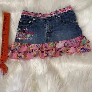 Barbie Girls Size 5 Denim Jean Flower Sequin Skirt Skort with Attached Shorts - Picture 1 of 9