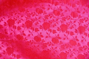 SATIN NEON PINK BROCADE FLORAL JACQUARD BACKDROP FABRIC WEDDING YARD HOME DECOR - Picture 1 of 1