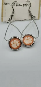 Clemson Tiger paws earrings orange hoops french hook NC college - Picture 1 of 12