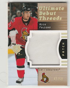 2007-08 Ultimate Collection Debut Threads Patches #DTNF Nick Foligno /50 RC-year