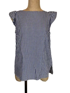 Elizabeth McKay Blue & White Check Flutter Sleeve Top Blouse Size 6 - Picture 1 of 6