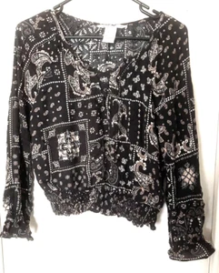 Camisa Top Para Mujer American Rag Banda Elástica Manga Dolman Negra Beige Talla XL - Imagen 1 de 8