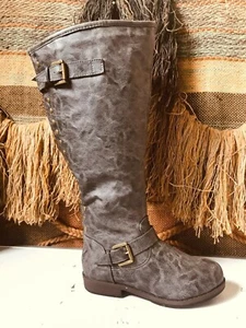JOURNEE COLLECTION womens knee high gray leather biker zip up Boot sz 7.5 - Picture 1 of 7