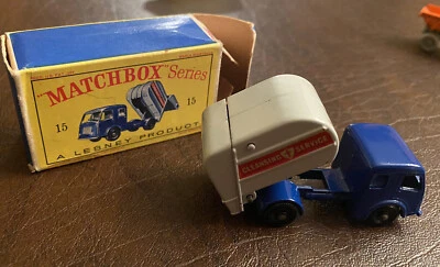 Matchbox LESNEY England no 15 Refuse Truck 1963 w D type ORIGINAL BOX &peep hole - Image 1 of 4