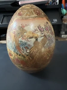 Vintage Satsuma Stil asiatisches Porzellan handbemalt Ei Blumenmotiv Goldvergoldung - Bild 1 von 5
