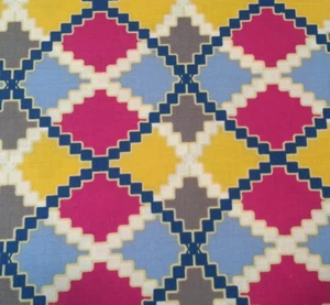 27" Kaleidoscope by Design Loft for FreeSpirit Argyle Yellow Fuchsia Blue Gray - Picture 1 of 3