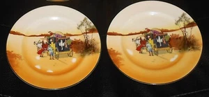 Pair of Vintage Royal Doulton Coaching Days E3804 Pattern Side Plates - Picture 1 of 3