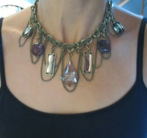 Glamorous Necklace -Premier Designs-antiqued brass, purple, green, 16" - Picture 1 of 3