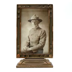 Genuino Antiguo Uniforme de Soldadura Militar de los Estados Unidos Retrato de la Primera Guerra Mundial Marco de Madera de Colección - Imagen 1 de 11