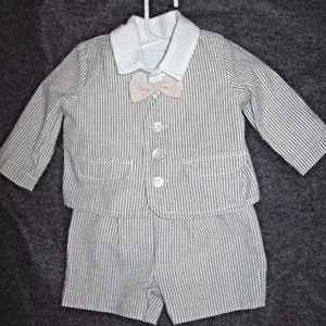 Boy 6-9 M: NWOT BEIGE SEERSUCKER 4-Pc SUMMER SUIT ~NURSERY RHYMES~ - Picture 1 of 5