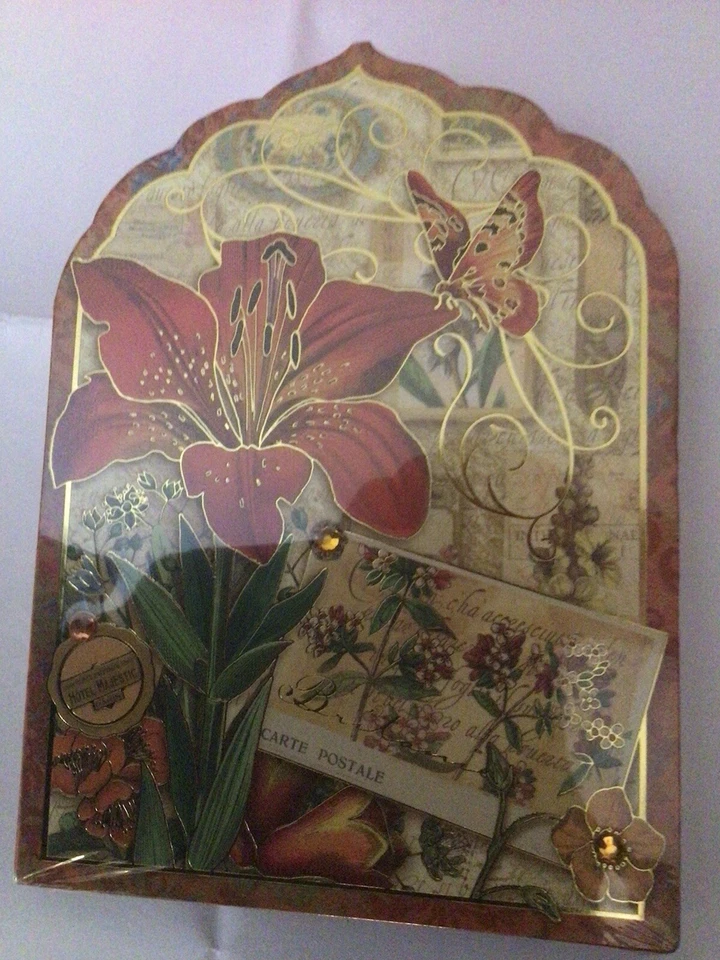 Punch Studio Die Cut Notepad - 75 Sheets Lily floral Crate postale Design New