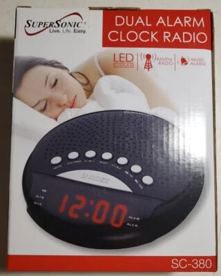 SuperSonic SC-380: Digital AM/FM Radio Dual Alarm Clock - Black - Image 1 of 4
