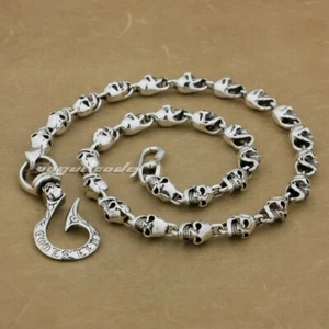 Gancio teschio argento sterling 925 portachiavi catena portafoglio 8W04WC endtoend 16 pollici - Foto 1 di 10