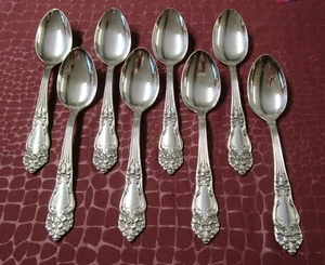 TIGER LILY 8 Teaspoons 1901 Art Nouveau Silverplate No Monograms               G - Picture 1 of 4